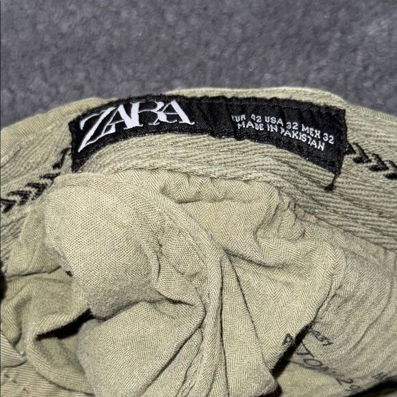 Zara Men's Slim Fit Chino Pants 32 Olive Green‎ Cotton Stretch Casual - Picture 2 of 6